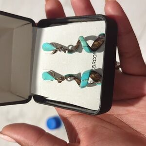 Vintage artesian turquoise & sterling silver spiral dangle earrings